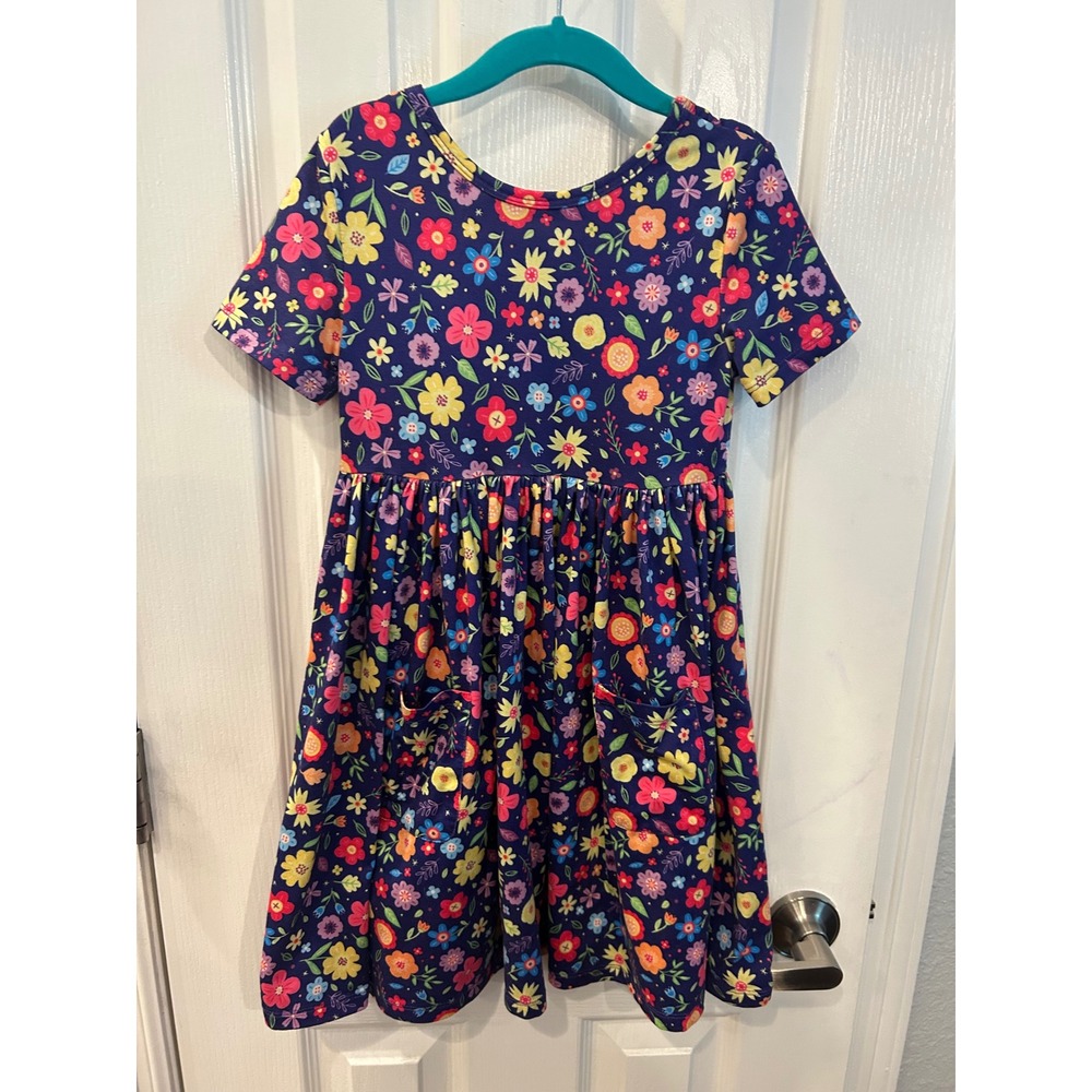 Mila & Rose Twirl Dress Navy Blue Floral Short Sleeve Pocket Play Dress Kids 5-6